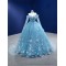 Cape Sleeve Ice Blue Prom Dresses 3D Flowers Formal Party Dress Special Occasion Gowns For Women