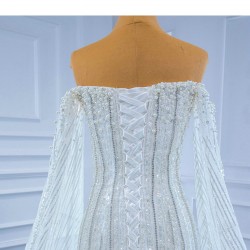 Cape Sleeve Mermaid White Wedding Dress Strapless Bridal Gowns Sweep Train Vestido de Novia