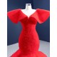 Cape Sleeve Red Mermaid Prom Dresses For Women 2024 Floor Length Formal Tiered Evening Party Gowns