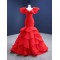 Cape Sleeve Red Mermaid Prom Dresses For Women 2024 Floor Length Formal Tiered Evening Party Gowns