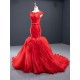 Cape Sleeve Red Prom Dresses For Women 2024 Sleeveless Ruffled Mermaid Evening Gowns Vestido de Festa