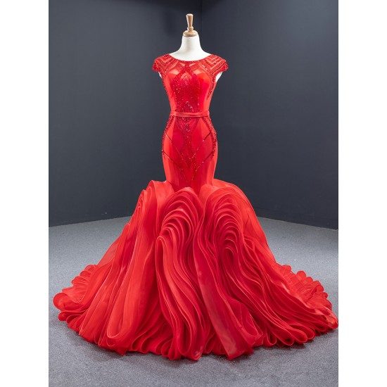 Cape Sleeve Red Prom Dresses For Women 2024 Sleeveless Ruffled Mermaid Evening Gowns Vestido de Festa