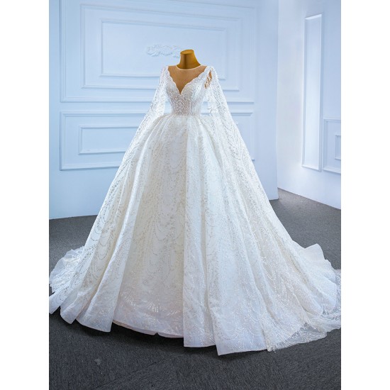 Cape Sleeve Wedding Dress Classic Bridal Gowns Princess Bride Gown Vestido De Noiva