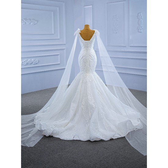 Cape Sleeve Wedding Dress Lace V Neck Wedding Gown Backless With Lace Up Mermaid Dresses 2024