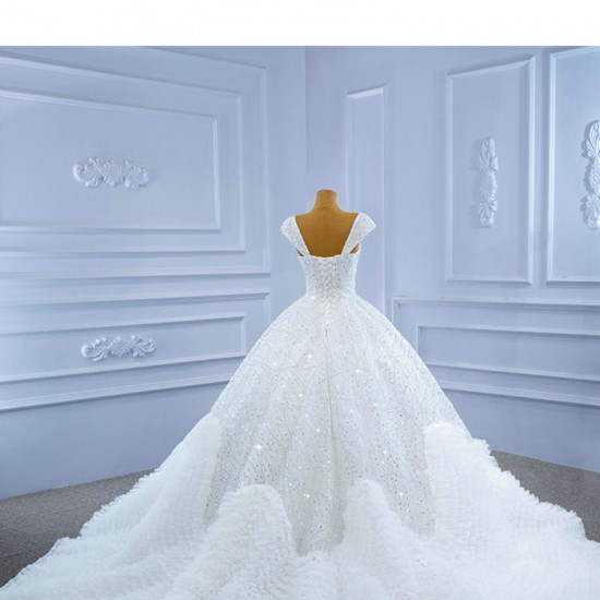 Cape Sleeve Wedding Dress Ruffled Backless Formal Bridal Growns vestido de noiva Court Train 2024