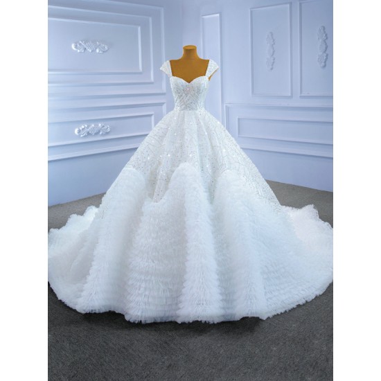 Cape Sleeve Wedding Dress Ruffled Backless Formal Bridal Growns vestido de noiva Court Train 2024