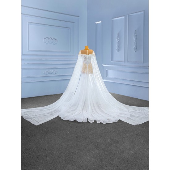 Cape Sleeve Wedding Dresses Floor Length Robe De Mariee Scoop Neck Bridal Gowns 2024