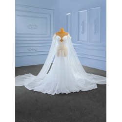 Cape Sleeve Wedding Dresses Floor Length Robe De Mariee Scoop Neck Bridal Gowns 2024