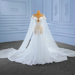 Cape Sleeve Wedding Dresses Floor Length Robe De Mariee Scoop Neck Bridal Gowns 2024