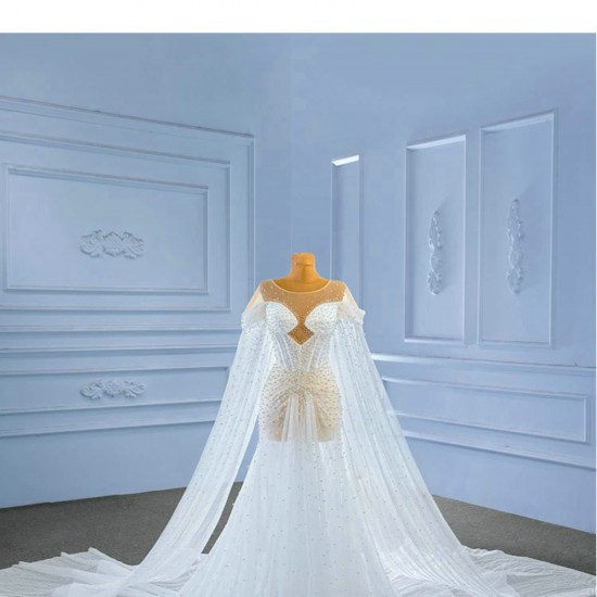 Cape Sleeve Wedding Dresses Floor Length Robe De Mariee Scoop Neck Bridal Gowns 2024