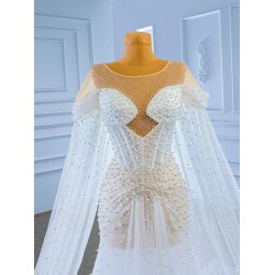 Cape Sleeve Wedding Dresses Floor Length Robe De Mariee Scoop Neck Bridal Gowns 2024