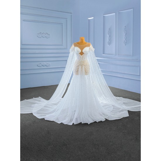 Cape Sleeve Wedding Dresses Floor Length Robe De Mariee Scoop Neck Bridal Gowns 2024