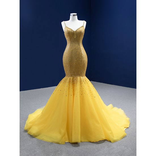 Cape Sleeve Yellow Evening Dresses Luxury Dubai Sequin Long Women Formal Party Dress