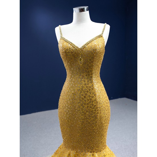 Cape Sleeve Yellow Evening Dresses Luxury Dubai Sequin Long Women Formal Party Dress