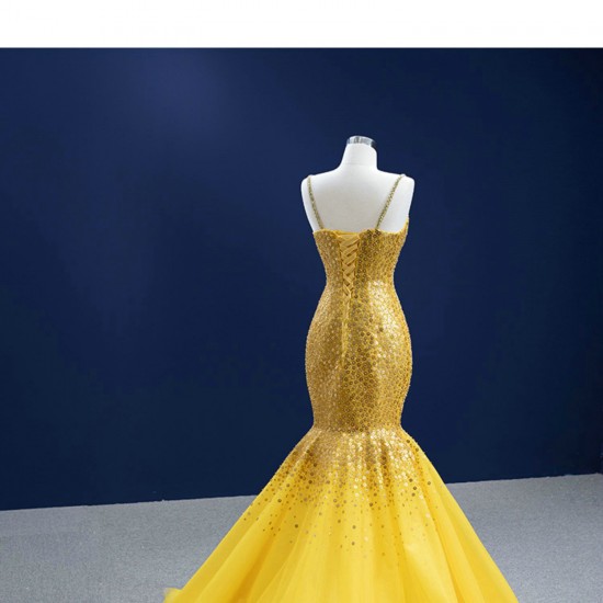 Cape Sleeve Yellow Evening Dresses Luxury Dubai Sequin Long Women Formal Party Dress