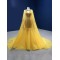 Cape Sleeve Yellow Evening Dresses Luxury Dubai Sequin Long Women Formal Party Dress