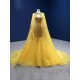 Cape Sleeve Yellow Evening Dresses Luxury Dubai Sequin Long Women Formal Party Dress