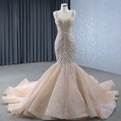 Champagne Evening Dresses Crystal Beaded Mermaid Sweetheart Formal Party Prom Gowns Vestido De Fiesta