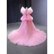 Chiffon Pink Prom Dresses Puff Sleeve Evening Dress A Line Birthday Party Dress