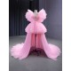 Chiffon Pink Prom Dresses Puff Sleeve Evening Dress A Line Birthday Party Dress