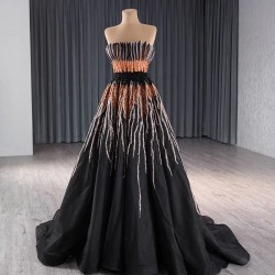 Classic Black Prom Evening Dresses Strapless Party Prom Dress A Line Floor Length Prom Gowns Plus Size