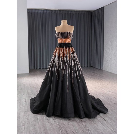 Classic Black Prom Evening Dresses Strapless Party Prom Dress A Line Floor Length Prom Gowns Plus Size