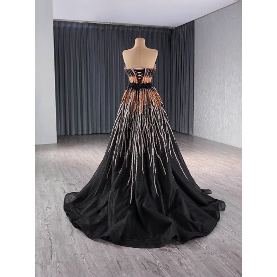 Classic Black Prom Evening Dresses Strapless Party Prom Dress A Line Floor Length Prom Gowns Plus Size