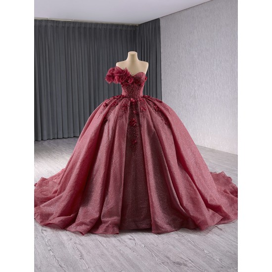 Classic Burgundy Sweet 15 16 Dress for Women 2024 Quinceanera Ball Gown Strapless Formal Party Gown