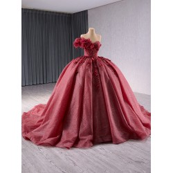 Classic Burgundy Sweet 15 16 Dress for Women 2024 Quinceanera Ball Gown Strapless Formal Party Gown