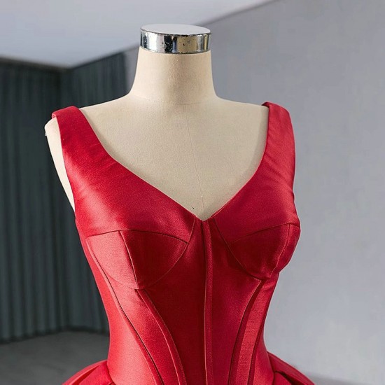 Classic Red Evening Dress Sleeveless Robe de Mariage V Neck Saudi Arabic Prom Gowns