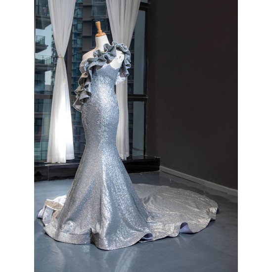 Classy Sequin Silver Evening Maxi Dresses 2024 Sleeveless Mermaid Formal Prom Gowns For Women Party