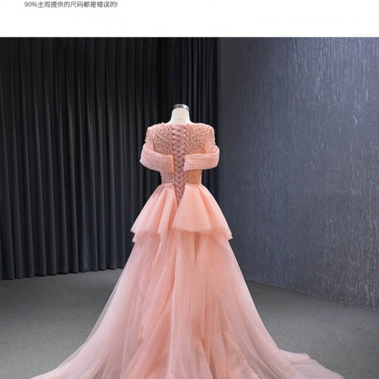 Coral Mermaid Evening Gowns Tulle Formal Prom Dresses Square Collar 2024 Women Speical Party Dress