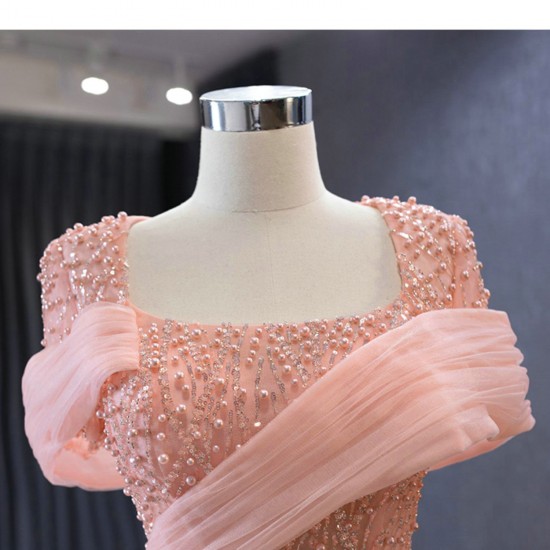 Coral Mermaid Evening Gowns Tulle Formal Prom Dresses Square Collar 2024 Women Speical Party Dress