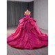 Crystal Hot Pink Quinceanera Dresses Sequin Pearl Birthday Sweet 16 Mexican Off Shoulder Vestido De 15 XV Anos With Bow