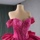 Crystal Hot Pink Quinceanera Dresses Sequin Pearl Birthday Sweet 16 Mexican Off Shoulder Vestido De 15 XV Anos With Bow