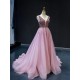 Crystal Pink Evening Dresses Women 2024 Exquisite Sleeveless Vestido De Fiesta V Neck Wedding Party Gown Formal