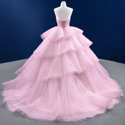 Crystal Pink Quinceanera Dress Tiered Ball Gown Sleeveless Prom Dresses For Women Party Dresses