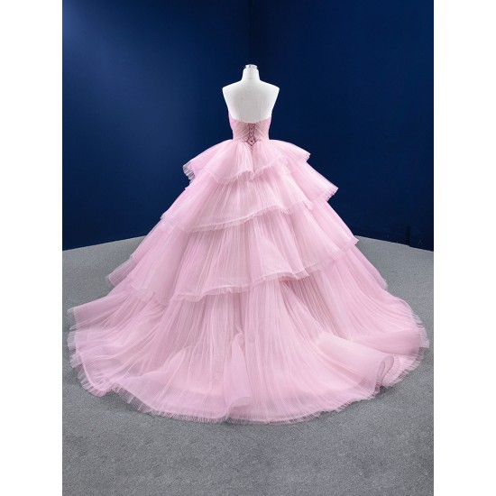 Crystal Pink Quinceanera Dress Tiered Ball Gown Sleeveless Prom Dresses For Women Party Dresses