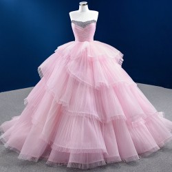 Crystal Pink Quinceanera Dress Tiered Ball Gown Sleeveless Prom Dresses For Women Party Dresses