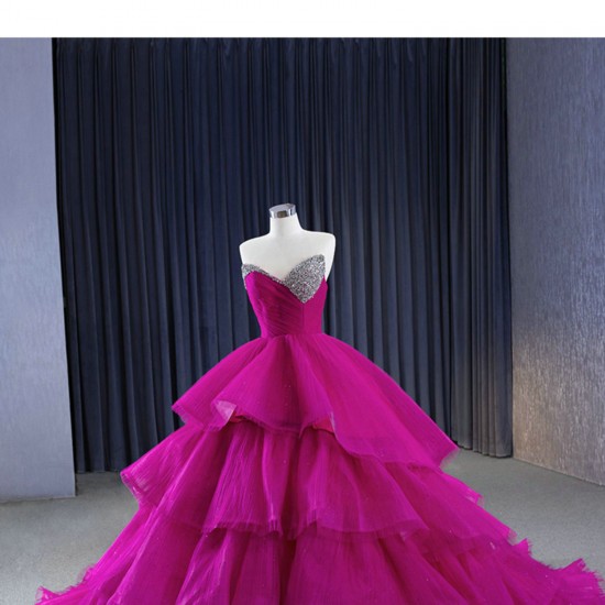 Crystal Pink Quinceanera Dress Tiered Ball Gown Sleeveless Prom Dresses For Women Party Dresses