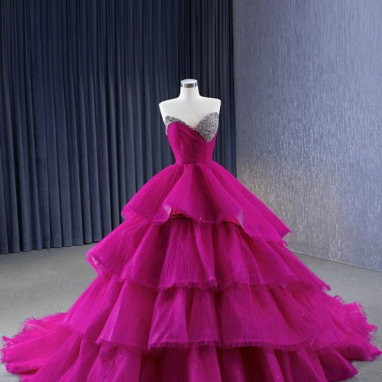 Crystal Pink Quinceanera Dress Tiered Ball Gown Sleeveless Prom Dresses For Women Party Dresses