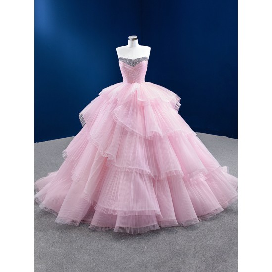 Crystal Pink Quinceanera Dress Tiered Ball Gown Sleeveless Prom Dresses For Women Party Dresses