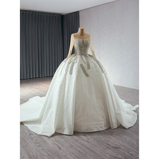 Crystal Wedding Dress Long Sleeve Bridal Gowns Princess Bride Ball Gown Vestido De Noiva