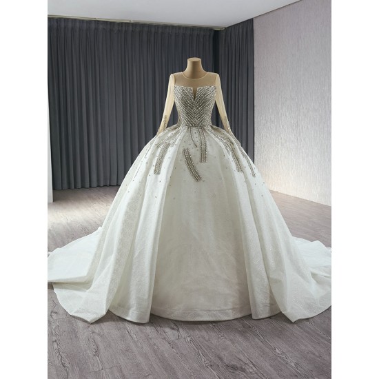 Crystal Wedding Dress Long Sleeve Bridal Gowns Princess Bride Ball Gown Vestido De Noiva