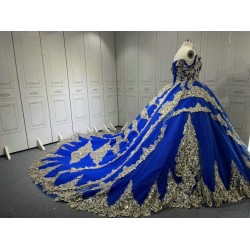 Custom Made Royal Blue Quince Dress Off Shoulder Luxury Vestidos De 15 Anos 2025 Ball Gown Princess Dress