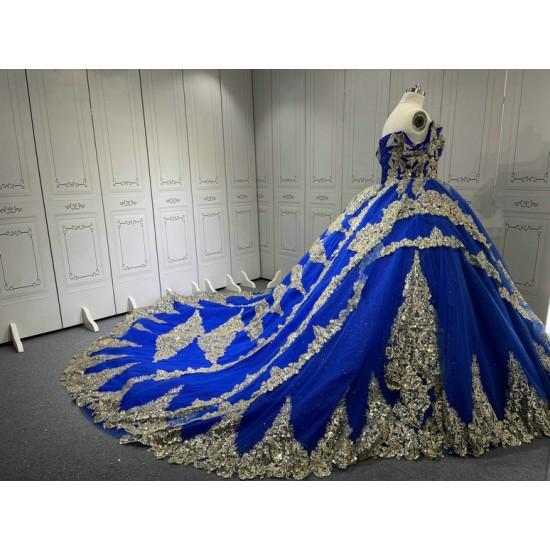 Custom Made Royal Blue Quince Dress Off Shoulder Luxury Vestidos De 15 Anos 2025 Ball Gown Princess Dress