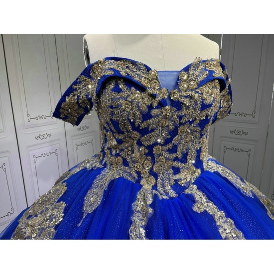 Custom Made Royal Blue Quince Dress Off Shoulder Luxury Vestidos De 15 Anos 2025 Ball Gown Princess Dress