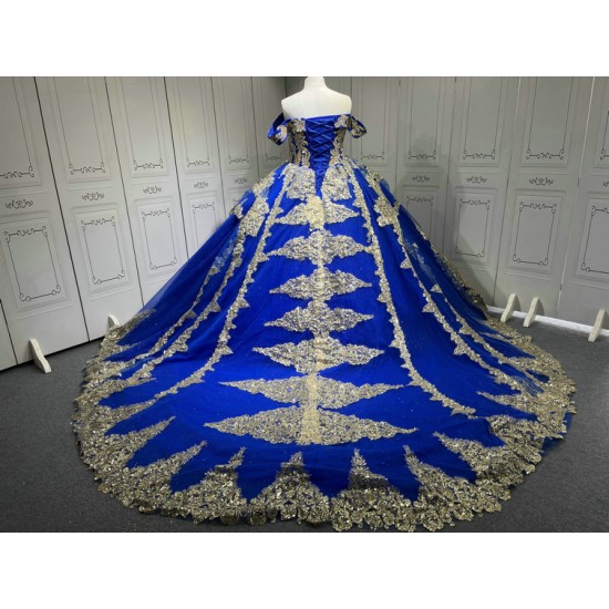 Custom Made Royal Blue Quince Dress Off Shoulder Luxury Vestidos De 15 Anos 2025 Ball Gown Princess Dress