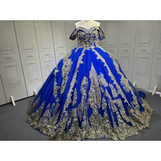 Custom Made Royal Blue Quince Dress Off Shoulder Luxury Vestidos De 15 Anos 2025 Ball Gown Princess Dress