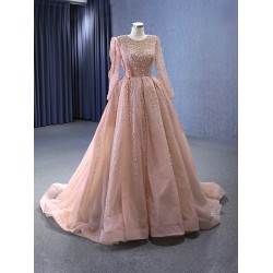 Custom Made Mauve Prom Dresses Long Sleeve Princess Dress Formal Party Evening Dress Special Occasion Gowns 